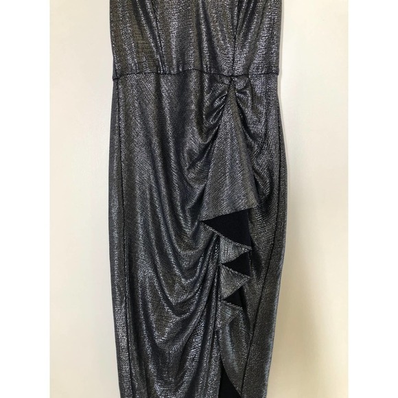 Aidan Mattox Draped Dress V Neck Sleeveless  Metallic 2 - Picture 6 of 14